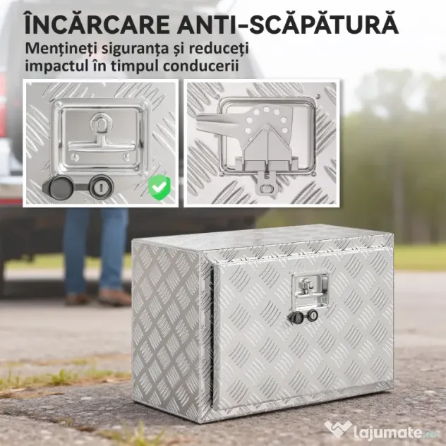 HOMCOM Cutie pentru Unelte de 76L din Aluminiu cu Încuietoare, 2 Chei și Mâner Lateral, 60,9x35,5x40,6 cm, Argintiu