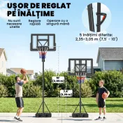 SPORTNOW Coș de Baschet Reglabil 235-305cm, Rezistent la Impact, Negru | Aosom Romania 