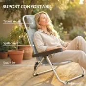 Set Outsunny 2 Șezlonguri Pliabile și Reclinabile pe 4 Poziții cu Suport pentru Cap, din Aluminiu, 62x61x80 cm, Gri | Aosom Romania 
