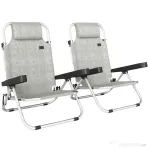 Set Outsunny 2 Șezlonguri Pliabile și Reclinabile pe 4 Poziții cu Suport pentru Cap, din Aluminiu, 62x61x80 cm, Gri