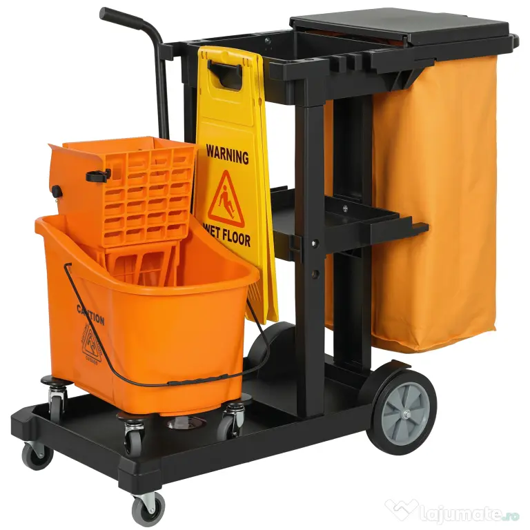 HOMCOM Cărucior multifuncțional cu sac pentru curățenie
