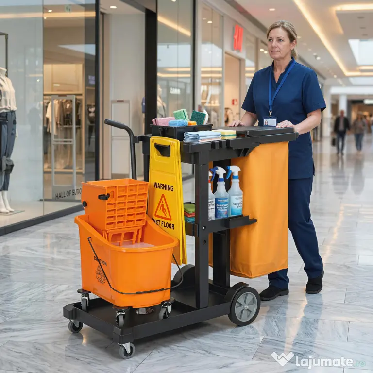 HOMCOM Cărucior multifuncțional cu sac pentru curățenie