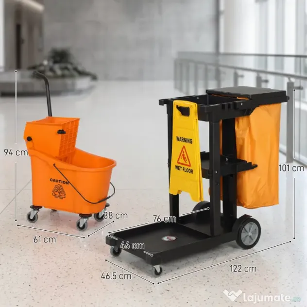 HOMCOM Cărucior multifuncțional cu sac pentru curățenie