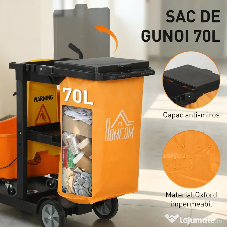HOMCOM Cărucior multifuncțional cu sac pentru curățenie