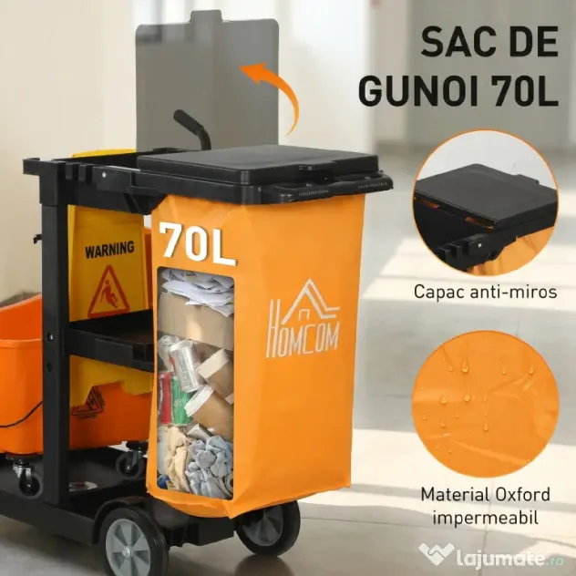 HOMCOM Cărucior multifuncțional cu sac pentru curățenie