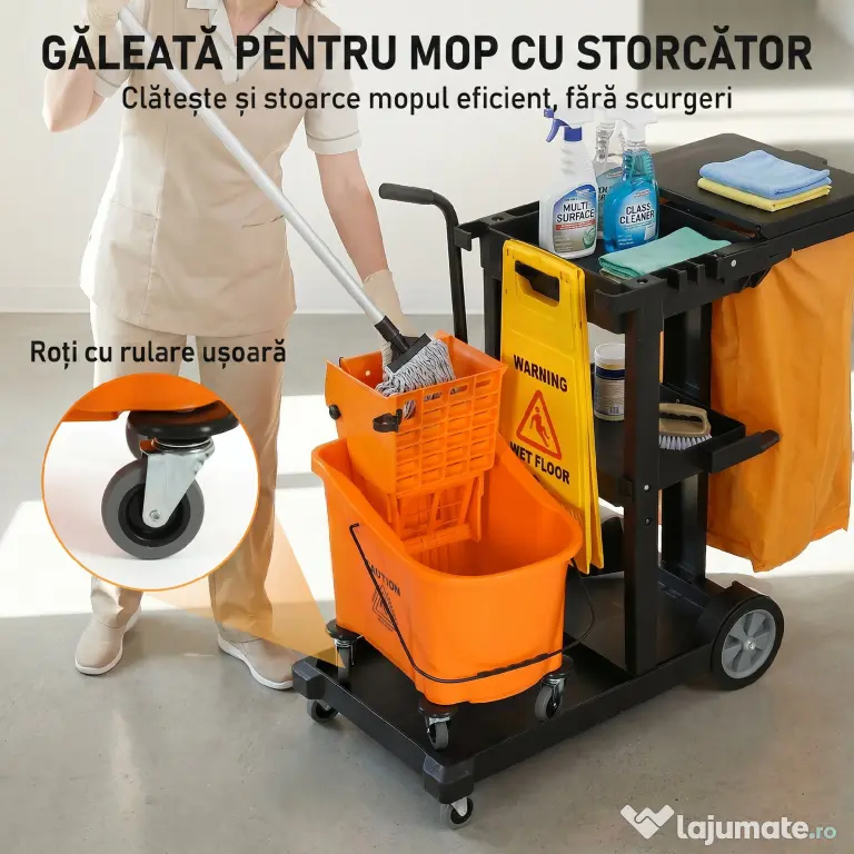 HOMCOM Cărucior multifuncțional cu sac pentru curățenie