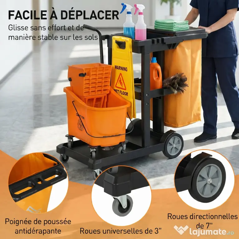 HOMCOM Cărucior multifuncțional cu sac pentru curățenie