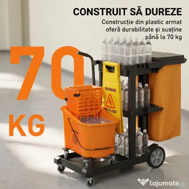 HOMCOM Cărucior multifuncțional cu sac pentru curățenie