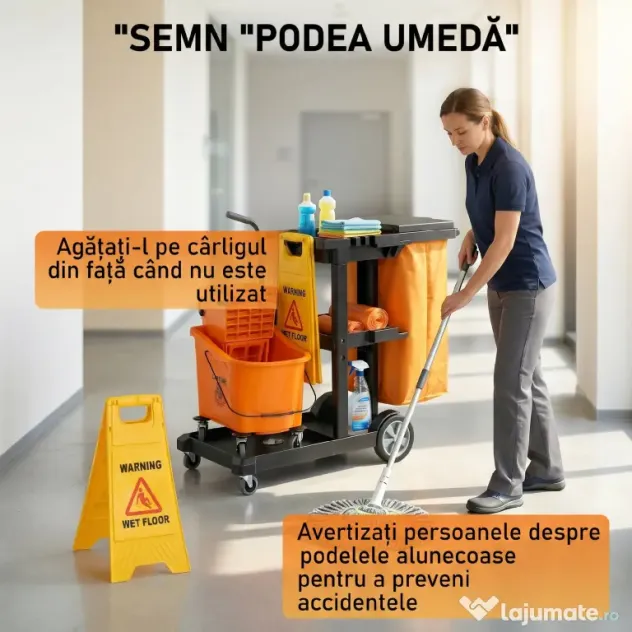 HOMCOM Cărucior multifuncțional cu sac pentru curățenie