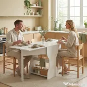 HOMCOM Masă de Bucătărie Pliabilă pentru 4 Persoane cu Raft, din Lemn, 160x60x75 cm, Alb | Aosom Romania