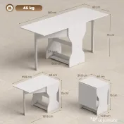 HOMCOM Masă de Bucătărie Pliabilă pentru 4 Persoane cu Raft, din Lemn, 160x60x75 cm, Alb | Aosom Romania