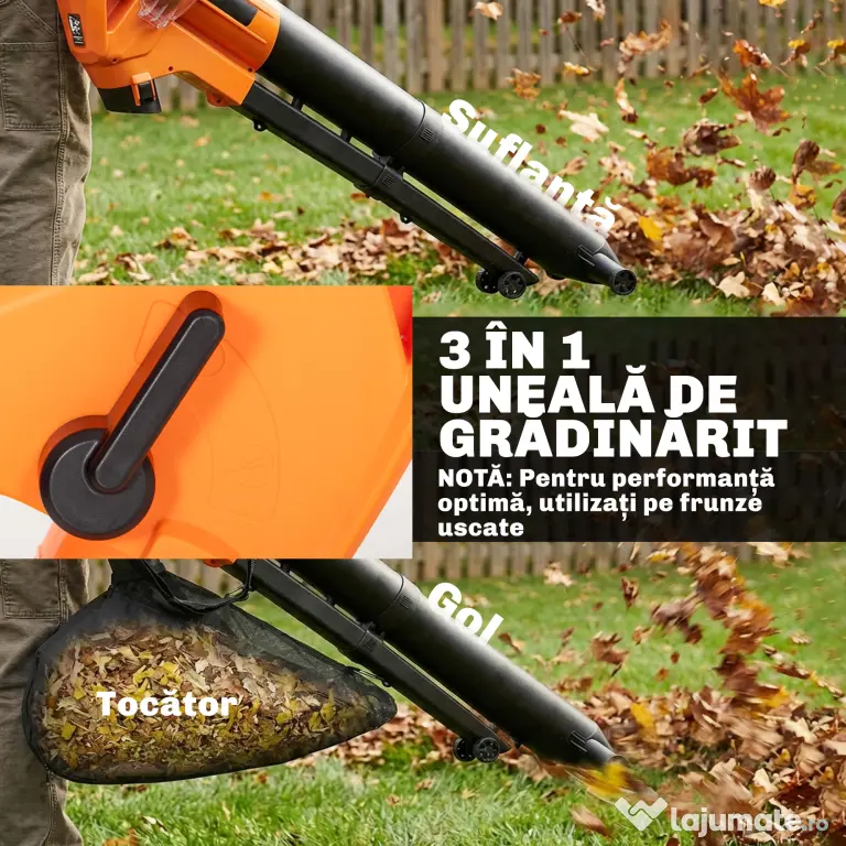 Outsunny 3-în-1 Suflantă, Aspirator, Tocător pentru Frunze 3000W, Ușor | Aosom Romania