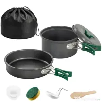 Set Vase Camping Outsunny, Kit 8 Piese Ultraușor, Mânere Anti-Arsură, Gri | Aosom Romania