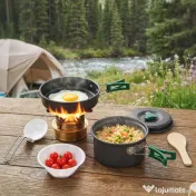 Set Vase Camping Outsunny, Kit 8 Piese Ultraușor, Mânere Anti-Arsură, Gri | Aosom Romania 
