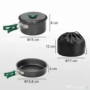 Set Vase Camping Outsunny, Kit 8 Piese Ultraușor, Mânere Anti-Arsură, Gri | Aosom Romania 