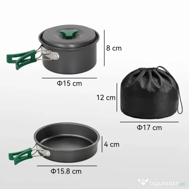 Set Vase Camping Outsunny, Kit 8 Piese Ultraușor, Mânere Anti-Arsură, Gri | Aosom Romania