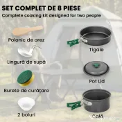 Set Vase Camping Outsunny, Kit 8 Piese Ultraușor, Mânere Anti-Arsură, Gri | Aosom Romania 