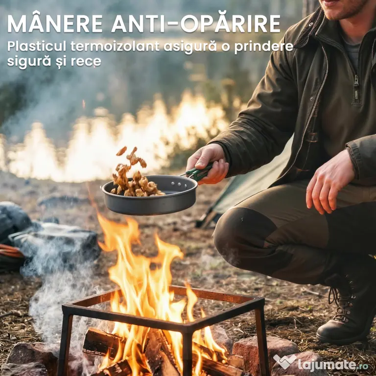 Set Vase Camping Outsunny, Kit 8 Piese Ultraușor, Mânere Anti-Arsură, Gri | Aosom Romania