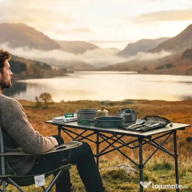 Set Vase Camping Outsunny, Kit 8 Piese Ultraușor, Mânere Anti-Arsură, Gri | Aosom Romania