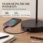 HOMCOM Set de 2 Lămpi de Masă Moderne din Oțel cu Porturi USB, E27, Becurile Nu Sunt Incluse, Negru | Aosom Romania 