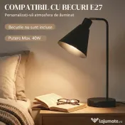 HOMCOM Set de 2 Lămpi de Masă Moderne din Oțel cu Porturi USB, E27, Becurile Nu Sunt Incluse, Negru | Aosom Romania 