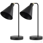 HOMCOM Set de 2 Lămpi de Masă Moderne din Oțel cu Porturi USB, E27, Becurile Nu Sunt Incluse, Negru