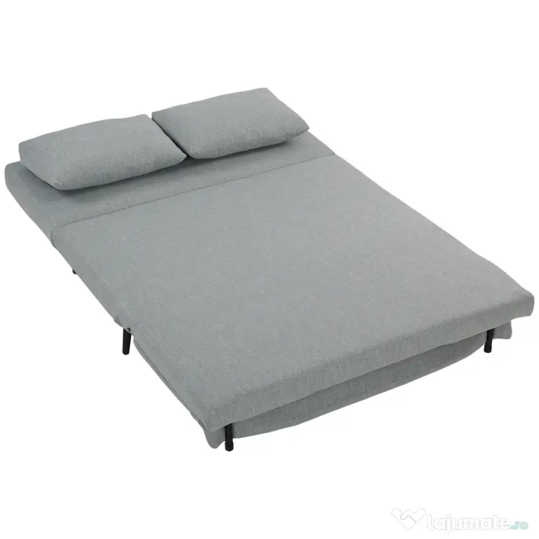 HOMCOM Canapea Extensibilă 2 Persoane 3 în 1 din Material Tip In cu 2 Perne, Cadru din Eucalipt, Gri Deschis | Aosom Romania