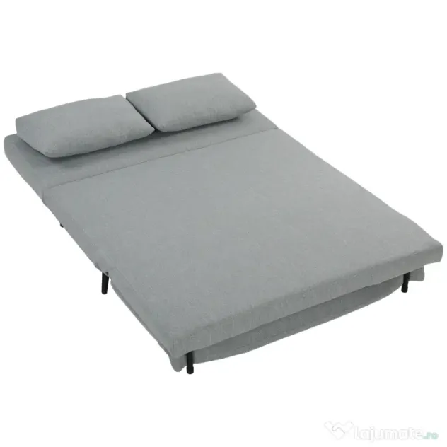 HOMCOM Canapea Extensibilă 2 Persoane 3 în 1 din Material Tip In cu 2 Perne, Cadru din Eucalipt, Gri Deschis | Aosom Romania