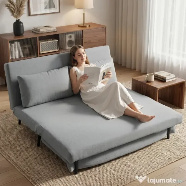 HOMCOM Canapea Extensibilă 2 Persoane 3 în 1 din Material Tip In cu 2 Perne, Cadru din Eucalipt, Gri Deschis | Aosom Romania