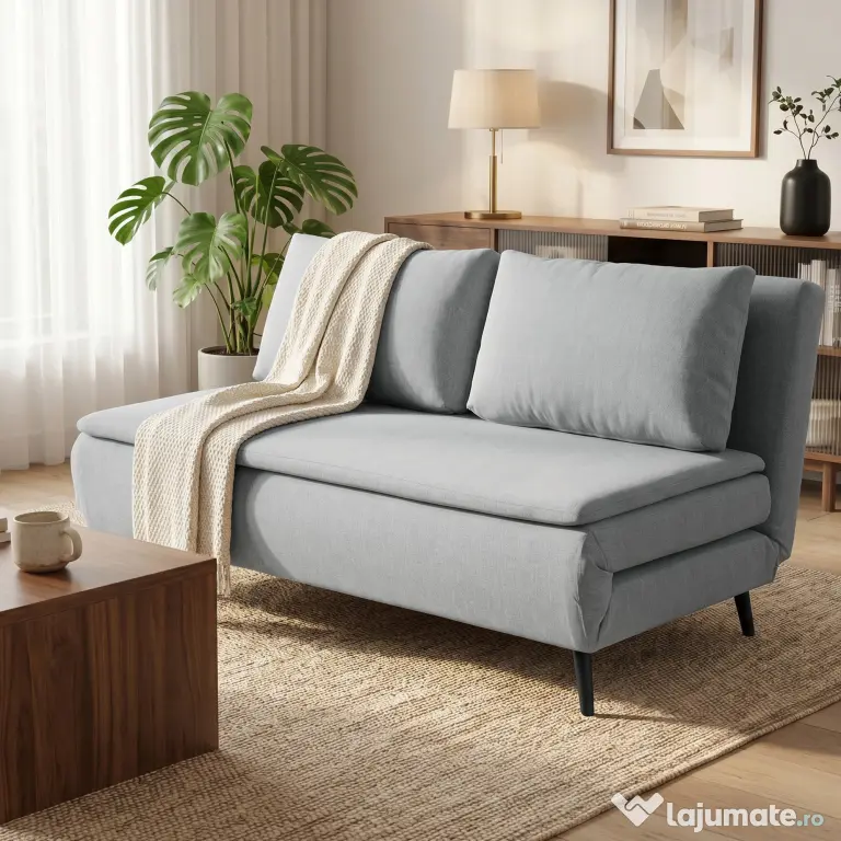 HOMCOM Canapea Extensibilă 2 Persoane 3 în 1 din Material Tip In cu 2 Perne, Cadru din Eucalipt, Gri Deschis | Aosom Romania