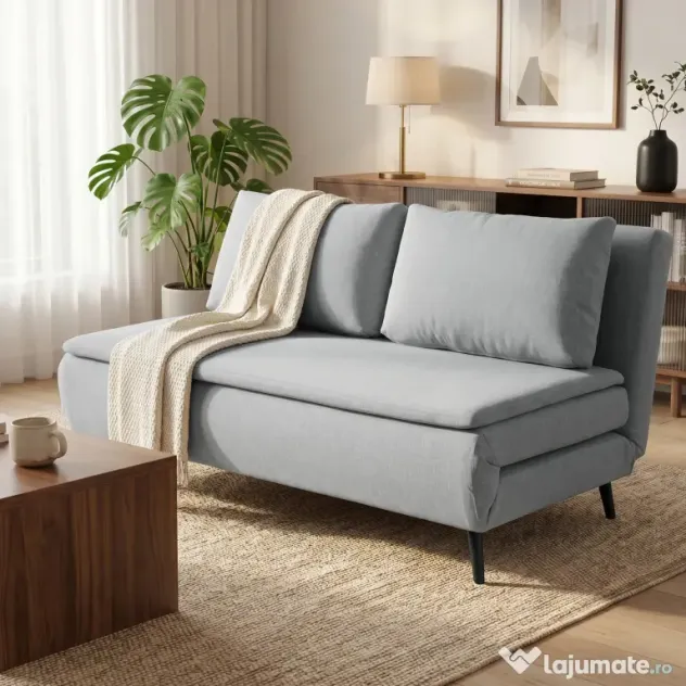 HOMCOM Canapea Extensibilă 2 Persoane 3 în 1 din Material Tip In cu 2 Perne, Cadru din Eucalipt, Gri Deschis | Aosom Romania