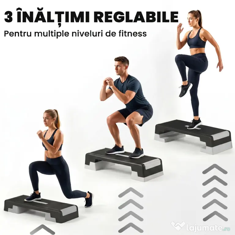 SPORTNOW Stepper Aerobic Reglabil, Înălțime 15/20/25 cm cu Suporturi | Aosom Romania