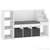 AIYAPLAY Raft Depozitare Jucării Copii 3-8 Ani cu Bibliotecă pe 3 Niveluri, 3 Sertare, 4 Compartimente, Pernă, Alb | Aosom Romania