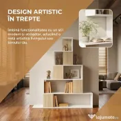 HOMCOM Bibliotecă cu 5 Rafturi Tip Trepte, Alb și Lemn Natural | Aosom Romania 