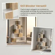 HOMCOM Bibliotecă cu 5 Rafturi Tip Trepte, Alb și Lemn Natural | Aosom Romania 