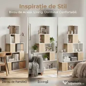HOMCOM Bibliotecă cu 5 Rafturi Tip Trepte, Alb și Lemn Natural | Aosom Romania 