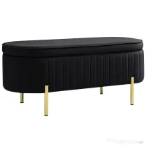 HOMCOM Bancă de Depozitare Ovală 72L cu Capac Rabatabil, din Catifea și Lemn, 108 x 44 x 43,5 cm, Negru | Aosom Romania