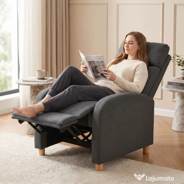 HOMCOM Fotoliu Relaxabil cu Suport pentru Picioare și Arcuri în Saci, Gri Închis | Aosom Romania