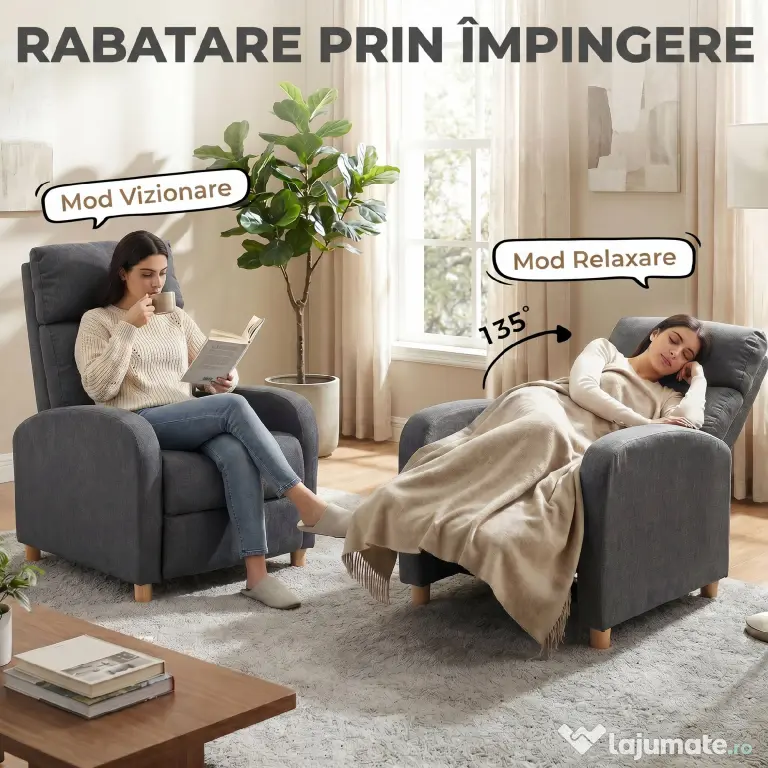 HOMCOM Fotoliu Relaxabil cu Suport pentru Picioare și Arcuri în Saci, Gri Închis | Aosom Romania