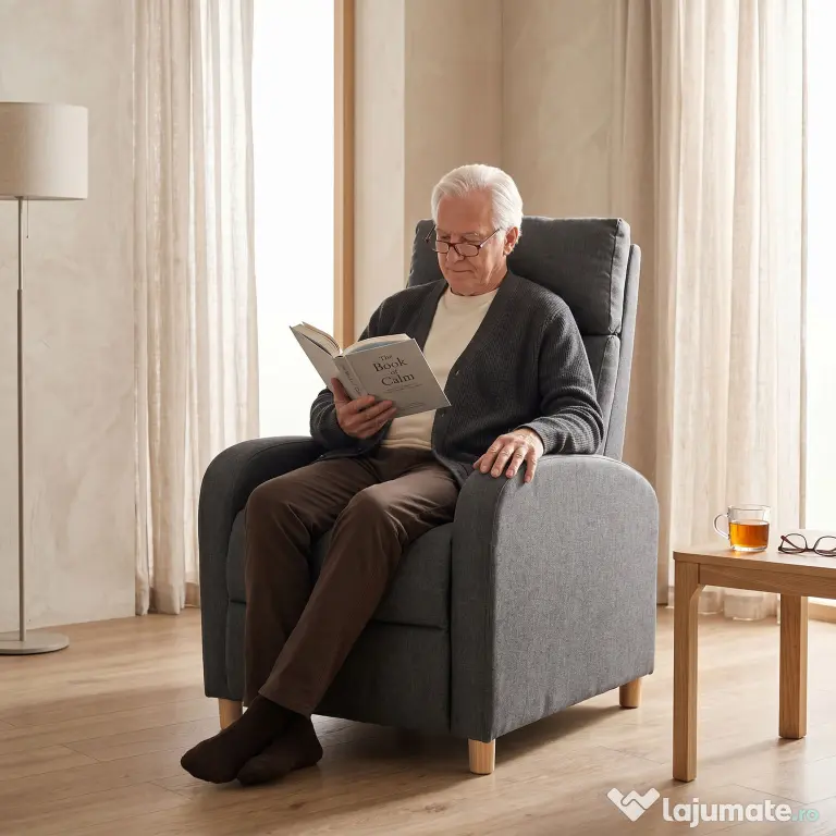 HOMCOM Fotoliu Relaxabil cu Suport pentru Picioare și Arcuri în Saci, Gri Închis | Aosom Romania
