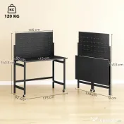 HOMCOM Banc de Lucru Pliabil Portabil cu Panou Perforat, Blat Gros din Lemn, Structură din Oțel, Negru 