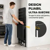 HOMCOM Banc de Lucru Pliabil Portabil cu Panou Perforat, Blat Gros din Lemn, Structură din Oțel, Negru 