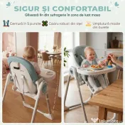 AIYAPLAY Scaun de Masă Pliabil pentru Copii 6-36 Luni cu Înălțime Reglabilă, Tăviță Dublă Lavabilă, Roți, Verde | Aosom Romania