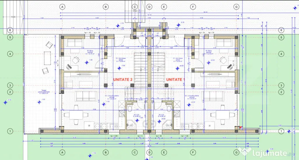 Nou ! Teren 1012 mp, front 16 m AC-casa familiala cu 2 unit