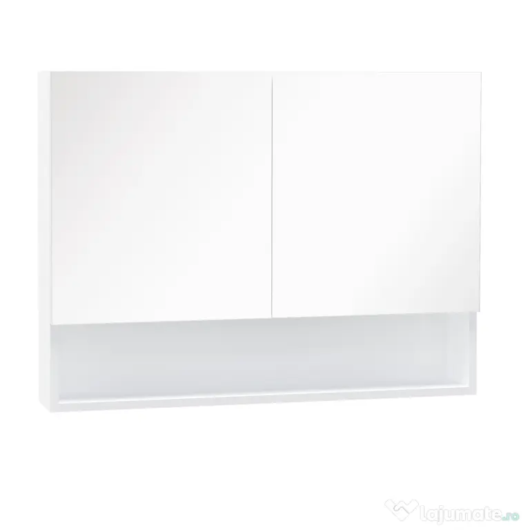 HOMCOM Dulap cu oglinda de perete cu lumini LED, raft deschis si raft intern reglabil, sticla si MDF, 80x15x60cm