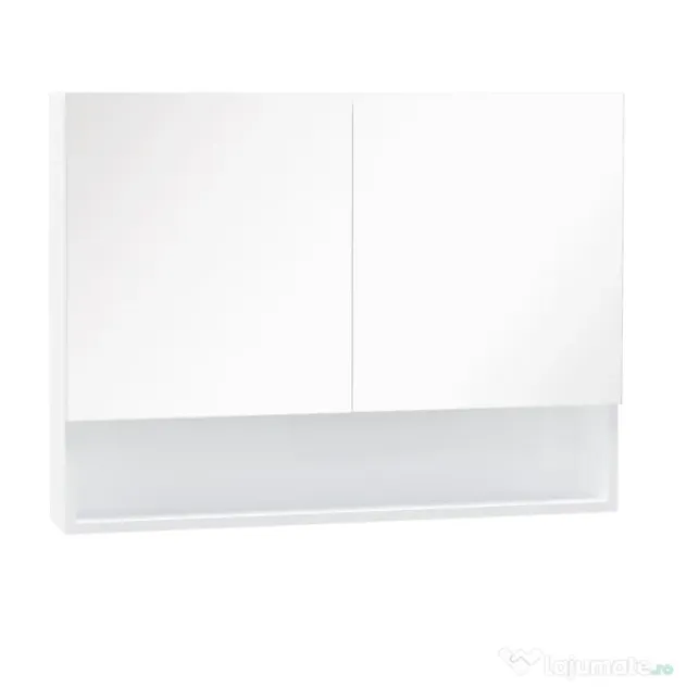 HOMCOM Dulap cu oglinda de perete cu lumini LED, raft deschis si raft intern reglabil, sticla si MDF, 80x15x60cm