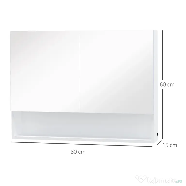 HOMCOM Dulap cu oglinda de perete cu lumini LED, raft deschis si raft intern reglabil, sticla si MDF, 80x15x60cm