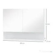 HOMCOM Dulap cu oglinda de perete cu lumini LED, raft deschis si raft intern reglabil, sticla si MDF, 80x15x60cm 