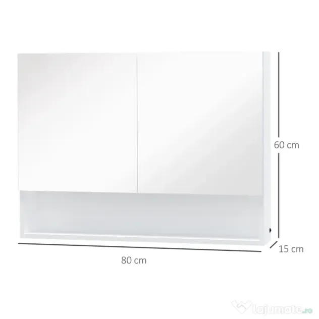 HOMCOM Dulap cu oglinda de perete cu lumini LED, raft deschis si raft intern reglabil, sticla si MDF, 80x15x60cm