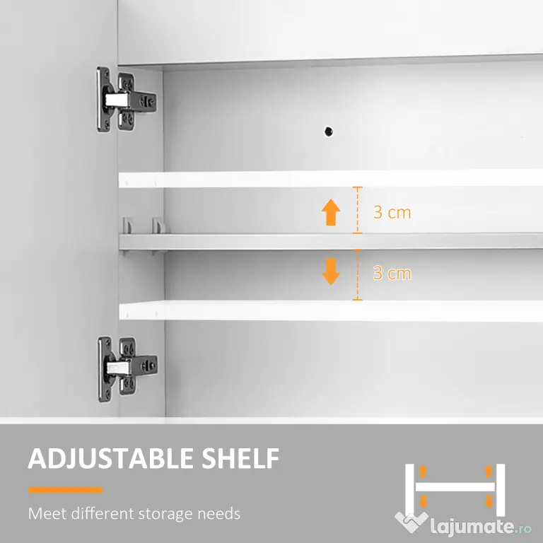 HOMCOM Dulap cu oglinda de perete cu lumini LED, raft deschis si raft intern reglabil, sticla si MDF, 80x15x60cm